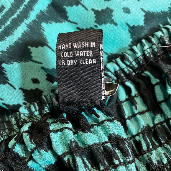 VTG Deb Y2K Dress Sz M Smocked Teal Black Handkerchief Hem Geometric Fairygrunge - Picture 12 of 12